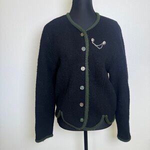 Vintage 70s/80s Alpine Trachten Boiled Wool Cardigan Crystal Sportswear M‎